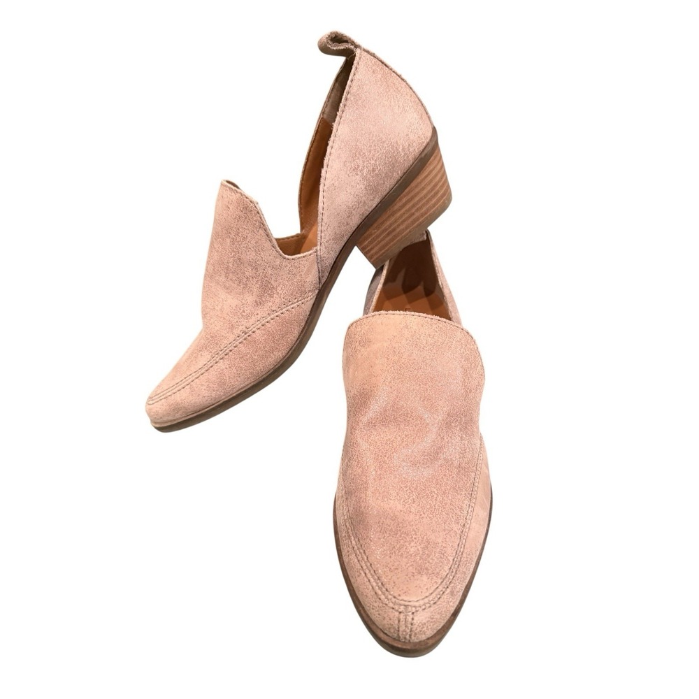 Lucky Brand Mahzan‎ Chop-out Pointed Toe Leather Loafers Side Slit Hazel 7 Tan